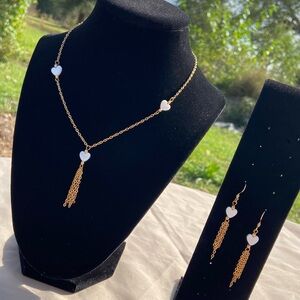 Gold Heart Pendant Necklace and Earring Set